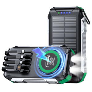 Sạc dự phòng năng lượng mặt trời <span class=keywords><strong>30000mAh</strong></span> tùy chỉnh nhà máy, 4 trong 1, sạc không dây di động, dung lượng cao, sử dụng ngoài trời, kèm cáp - Product Image 1