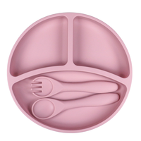 Ensemble de 3 assiettes écologiques sans BPA pour tout-petits avec cuillère et fourchette, kit de sevrage pour bébé en silicone de qualité alimentaire