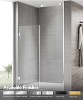 Porte de douche d'angle moderne sans cadre en verre trempé de 3/8 po avec charnières pour salle de bain, hôtel et villa