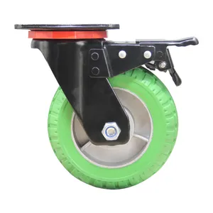 5英寸重型绿色铝芯橡皮图章拖车脚轮牵引工作滚动大型旋转脚轮