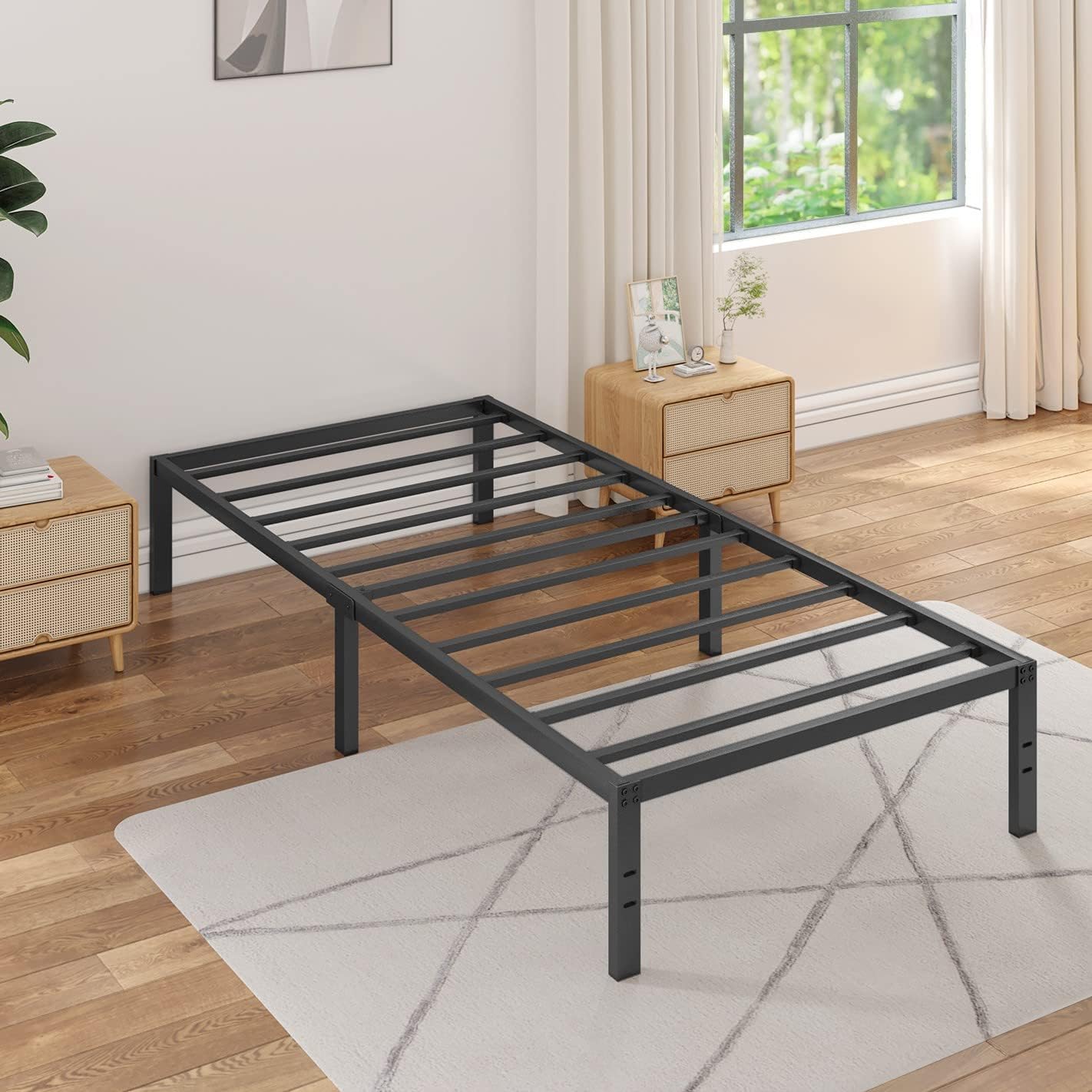 Xingyuan Wholesale Metal Platform Bed Frame No Box Spring Needed Underbed Storage Easy Assembly Metal Twin Double Bed Frame