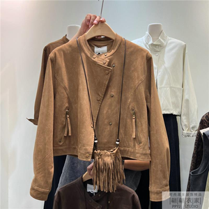 Haut de manteau classique à boutons inclinés en daim rétro <span class=keywords><strong>pour</strong></span> femme, <span class=keywords><strong>petite</strong></span> stature, haut de gamme, manteau court de moto décontracté - Product Image 3