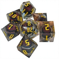 Dados DND Poliédricos Rojos de Resina Artificial Personalizados, Juego de 7 Piezas con Diseño de Ojo Largo Móvil y Números Dorados para Juegos de Mesa -musenluo