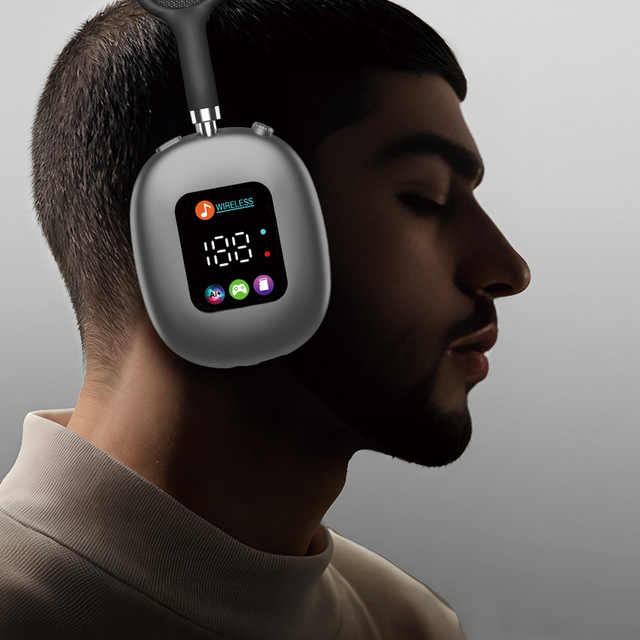 MAX600 New Wireless Over-Ear Bt Headphones with RGB Digital Display Screen Earphones and TF Card Gaming TWS HIFI Music