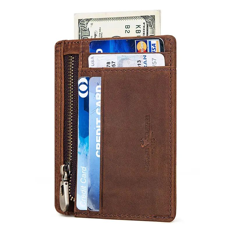 HUMERPAUL 2020 New Design Genuine Leather Rfid Slim Card Holder Money Clip Zip Coin Pocket Id Credit Men Wallets Leather Card
