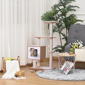 Arbre à chat moderne en bois massif de chêne blanc de 47 pouces, multi-niveaux, avec <span class=keywords><strong>griffoir</strong></span>, <span class=keywords><strong>cube</strong></span>, grotte, enclos pour salon - Product Image 6