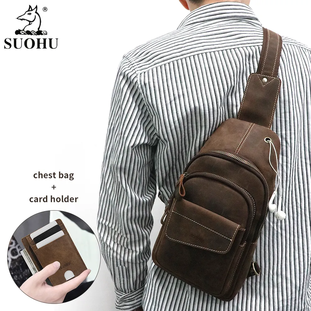 Sac de poitrine en cuir pour hommes, nouveau style sport portable en cuir extérieur sacs de poitrine hommes portefeuille mince porte-cartes de crédit manches de cartes