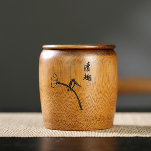 <b>Bamboo</b> Tea Canister Lacquered With Carved Design Wooden Lid Airtight <b>Container</b> For Tea Storage Travel Use Craft Gift - Product Image 5