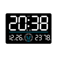 Grande horloge murale numérique LED rectangulaire moderne pour salon, avec affichage couleur, télécommande, alarme et date, style néon artistique.