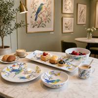 Service de vaisselle en mélamine motif oiseaux bleus, assiettes et bols à motif floral, vaisselle incassable de qualité alimentaire, vente en gros, export Chine
