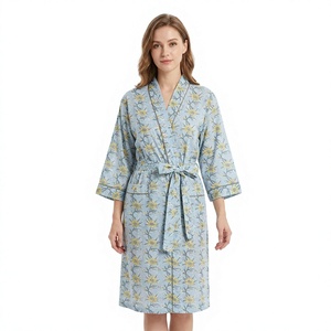 Robe de plage pour femme, faite à la main, 100% coton naturel, col en V, ceinture, imprimé floral, impression numérique, pour la plage, les fêtes, les bikinis - Product Image 1