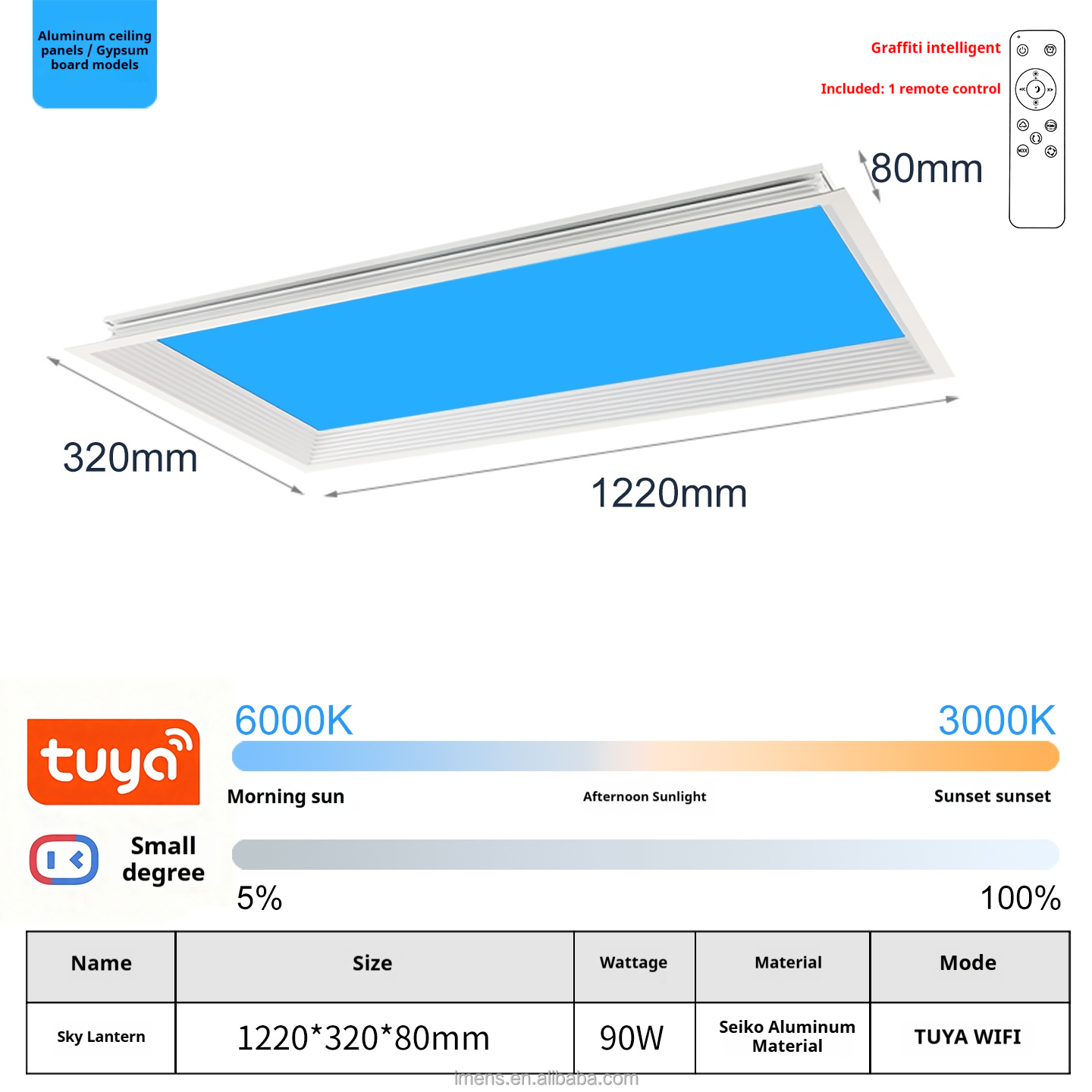 Sky Blue 300x1200 Recessed Panel Light-Tuya Smart