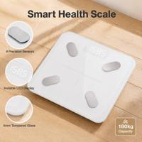 Báscula Inteligente de Grasa Corporal de 180 kg, Báscula Digital de Alta Precisión con Pantalla LED Invisible y Vidrio Templado de 4 mm para Gimnasio en Casa
