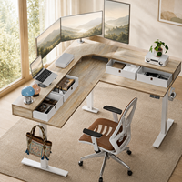 Bureau d'angle moderne en métal et bois à prix d'usine, avec tiroirs, double moteur, hauteur réglable, design ergonomique, écologique pour la maison