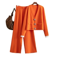 Ensembles de pulls Ensemble de salon en tricot pour femmes Ensemble deux pièces cardigan haut pantalon à jambes larges