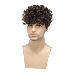 <span class=keywords><strong>Parrucca</strong></span> da <span class=keywords><strong>uomo</strong></span> europeo-americana con capelli corti ricci castani, elegante e di tendenza, con piccoli riccioli, realizzata a macchina con filo resistente alle alte temperature - Product Image 4