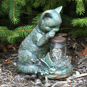 Groothandel Kat met Potje Vuurvliegjes Tuinbeeld Tuindecoratie - Product Image 2