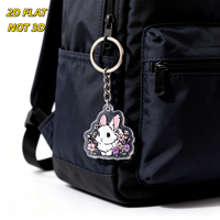 Gantungan Kunci Akrilik Kelinci & Bunga yang Lucu, Charm Transparan Dua Sisi dengan Cincin & Rantai Logam, untuk Tas, Kunci, Aksesori Desain Hewan