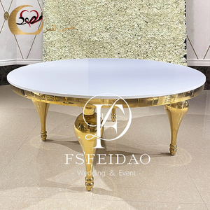 Contemporary Round Marble Top <b>Dining</b> <b>Table</b> With Gold Metal Legs For Home Hotel Wedding Events - Product Image 5