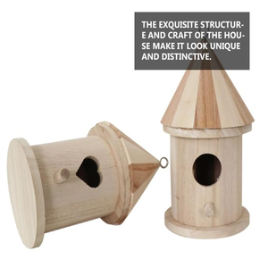 Nhà chim gỗ nguyên khối hiện đại chưa hoàn thiện, có móc treo trang trí sân vườn và hiên nhà - Product Image 3