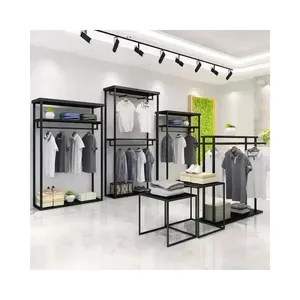 Black Retail Gold Boutique Metal Garment Clothing Racks Heavy Duty Clothe Sheving For Clothing Store Shops Fittings And Display