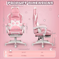Chaise de jeu rose mignonne avec oreilles de chat Chaise d'ordinateur ergonomique avec repose-pieds Chaise de jeu PC inclinable pour fille ado enfants