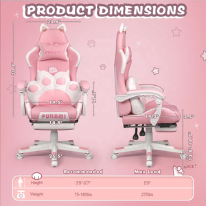 Chaise de jeu rose mignonne avec oreilles de chat Chaise d'ordinateur ergonomique avec repose-pieds Chaise de jeu PC inclinable pour fille <span class=keywords><strong>ado</strong></span> enfants - Product Image 3