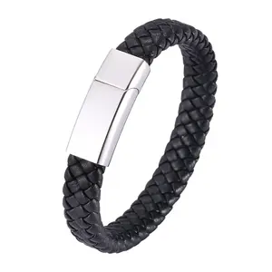 Fashionable classic Men Characteristic Ceramics Magnetic Clasp Braided Genuine Leather Bracelet Jewelry