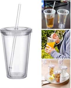 2025 Custom 16oz Plastic <b>PS</b> As Acrylic Clear Double Wall Vacuum Insulated Tumbler with Straw for Camping Portable Custom Color - Product Image 5