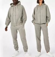 Ensemble de survêtement unisexe 2 pièces en coton biologique 100 % avec logo personnalisé, fermeture éclair, motif uni, comprenant un sweat à capuche et un pantalon de survêtement