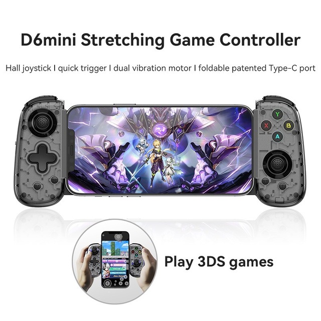 D6 Mini Stretch Game Controller Hall Effect Joystick Dual Vibration  Wireless for Android IOS Phone Switch