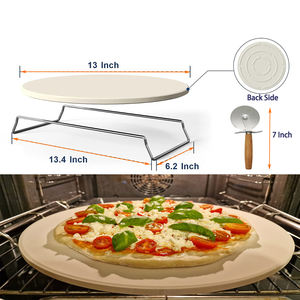 Ensemble de planche à pizza ronde en céramique de <span class=keywords><strong>cordiérite</strong></span> de qualité <span class=keywords><strong>alimentaire</strong></span> de 13 pouces pierre de cuisson avec coupe-fil et support de fil outils à pizza - Product Image 3