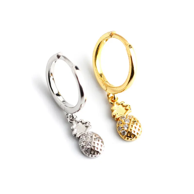 Fashion Gold Silver Tone Inlaid Crystal Fruit Clip On Earrings Cz Diamond Pineapple Earrings