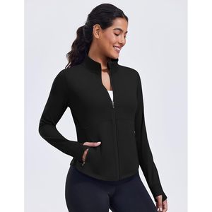 Women's Cropped Workout <b>Jacket</b> <b>Lightweight</b> Full Zip <b>Running</b> <b>Jacket</b> Comfy Slim Fit Athletic <b>Jacket</b> With Thumb Holes - Product Image 4