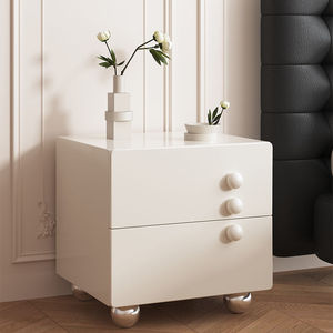 Cream Colored <b>Bedside</b> <b>Table</b> Minimalist Modern Storage Nightstand For Bedroom - Product Image 1
