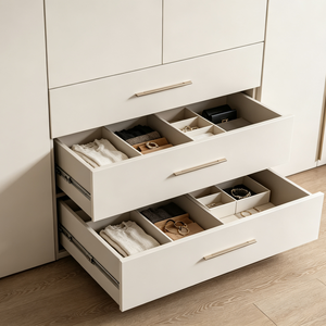 <span class=keywords><strong>Armoire</strong></span> de chambre à coucher en bois naturel RTA (prête à assembler) avec tiroirs et tringle de suspension pour la décoration intérieure – Fabrication OEM/ODM - Product Image 6