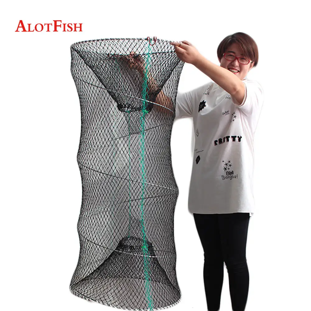 PE fishing trap plastic coated wire lobster trap fish traps foldable big spring cage sale