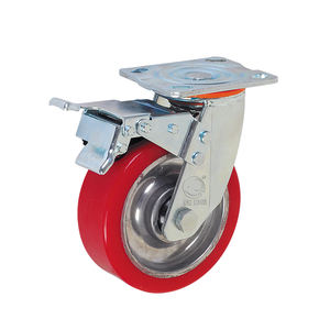 4 Zoll Hohe Tragfähigkeit Lager und Logistik Industrielle Schwenk platte Universal rad Heavy Duty <span class=keywords><strong>Red</strong></span> PU Lenkräder - Product Image 4