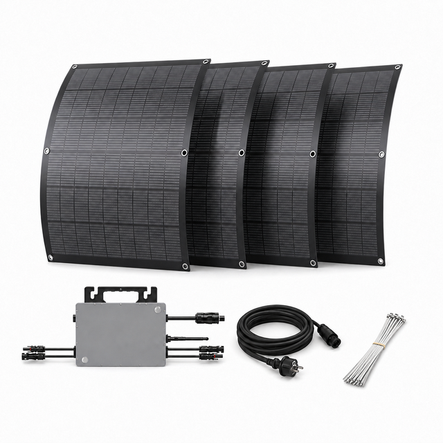 800W Solar Panel Kit 4 x 200W Flexible Solar Panels with MPPT Micro Inverter for Balcony Garden RV Small Rooftop