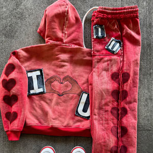 Özel Streetwear Unisex sunsunflare Sweatsuits asit yıkama Hoodies Sweatpants DTG baskı sıkıntı erkek eşofman 100% pamuk - Product Image 2