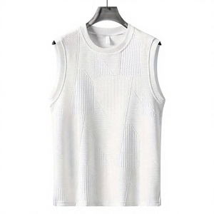 <b>Men's</b> Cotton Knitted Tank Tops Solid Color O-Neck Sleeveless Casual <b>Vest</b> Black Gray Olive <b>White</b> - Product Image 5