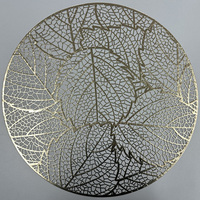Napperon rond en vinyle PVC doré, style européen moderne, motif floral ajouré, antidérapant, écologique, 38 cm, pour la décoration de la maison et les mariages