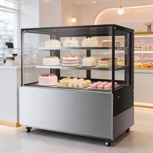 Vitrine à gâteaux commerciale écologique avec système de refroidissement <span class=keywords><strong>ventilé</strong></span>, 2 étagères en verre, façade anti-buée, double verre trempé - Product Image 5