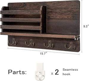 Factory Wholesale Double-Tier Wooden Key Holder Mail <b>Shelf</b> Wall Decorative Storage Hooks with 4 Keys Organ Display Rack - Product Image 3