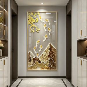 Framed Acrylic Wall Art With Backlight Gold Frame Scenic Mountain Fish Design Home Decoration Print <b>Crystal</b> Porcelain Painting - Product Image 6