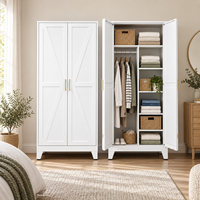 Armoire métallique autoportante à 2 portes avec tringle de suspension et multiples étagères, grand meuble de rangement pour appartement, chambre et maison