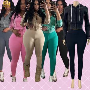 2025 New Fashion Damen Sport und Freizeit Zwei 2-teilige Set Washed Zipper Hoodie mit Samt oberteil für Yoga - Product Image 2