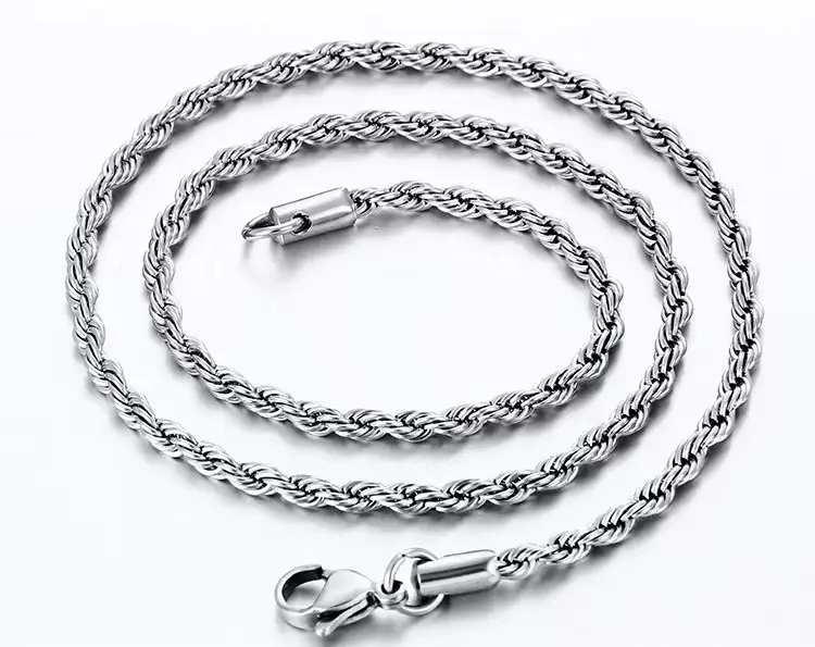 Custom Fashion Silver Plated Rope Chain 2mm 3mm 5mm Men Chain Necklace Women Chains Stainless Steel Necklace
