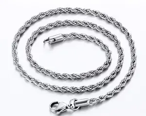 Custom Fashion Trendy Silver Plated Rope Chain 2mm 3mm 5mm Men Chain Necklace Women Chains Stainless Steel Necklace