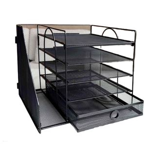 Metal 5-Tier Paper Letter Organizer with <b>File</b> Holder Desk Organizer with Drawer Mesh Desktop Storage with Magazine Holder - Product Image 2